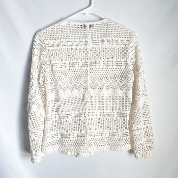 JustFab Ivory Crochet Lace Zip Up Jacket Size S - Picture 8 of 9